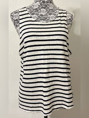 Frame Linen Black & White Striped Tank Nautical Relaxed Fit Beach Travel Cruise